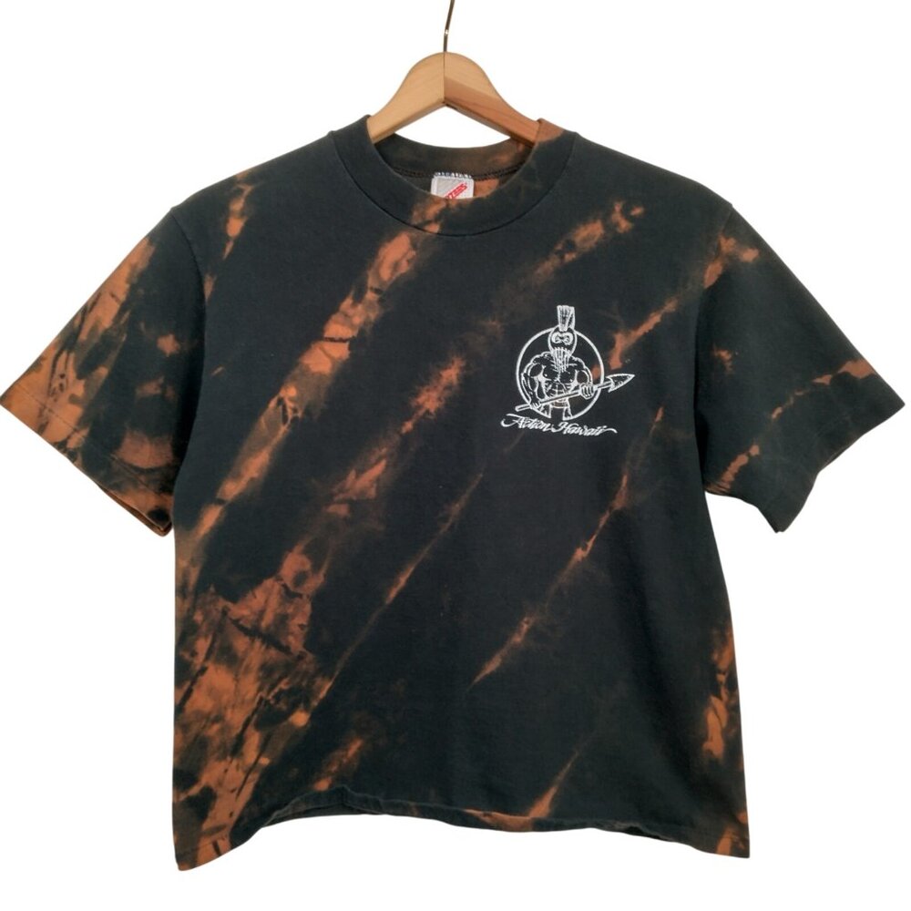 Vintage Action Hawaii Shirt M I Climbed Diamond Head Bleach Dye Crop Hawaiian